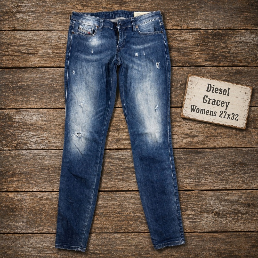 Diesel Gracey Womens 27x32 Super Slim Skinny Low Waist Distressed Blue Jeans